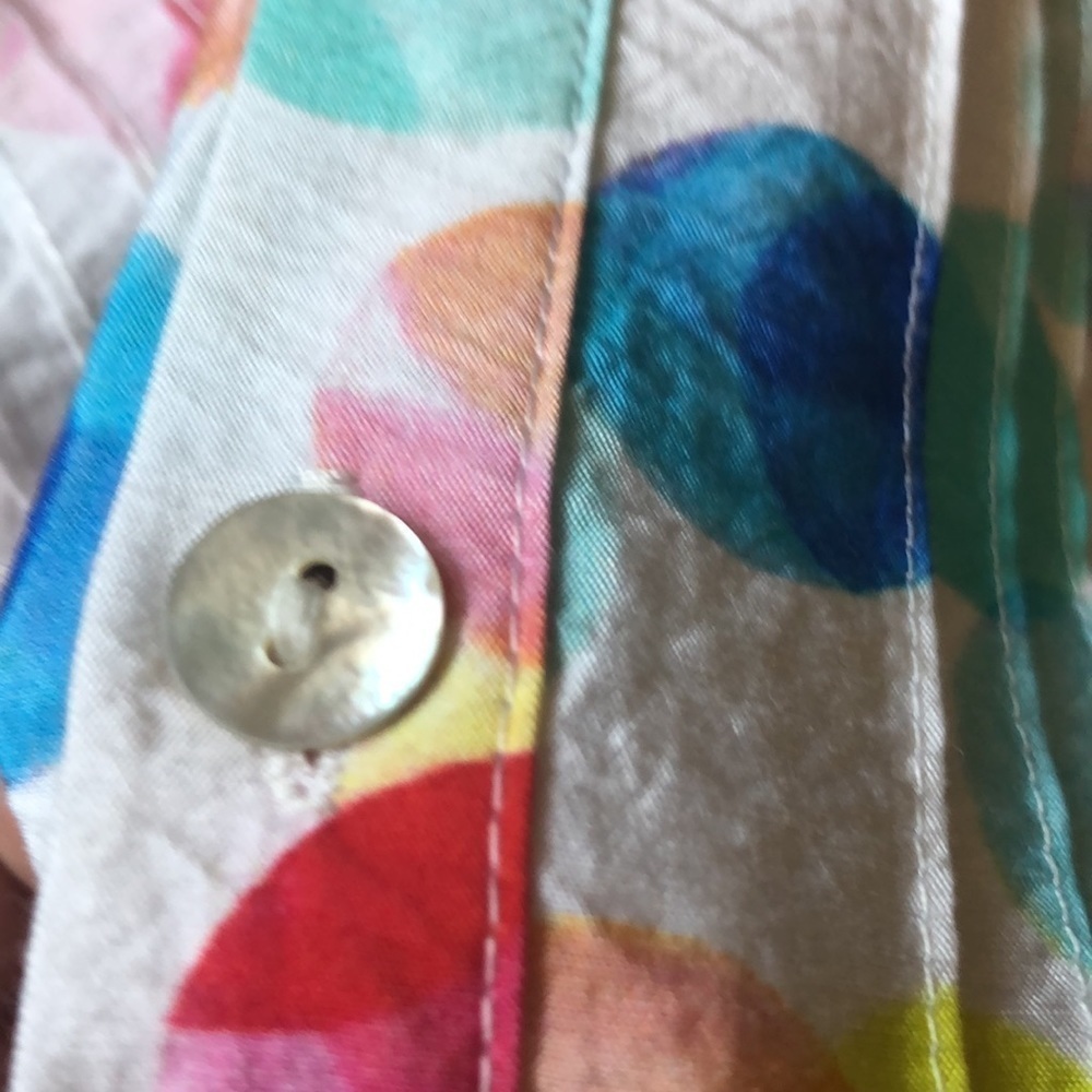 Alison Sheri Polka Dot Smock Top Multi Colour 3/4 Roll-Tab Sleeve Shell Buttons - Picture 7 of 10